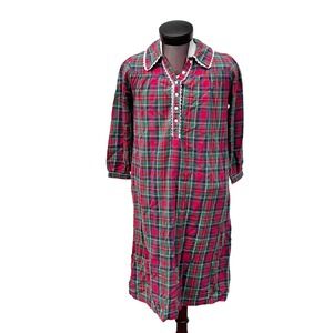Vintage Talbots Petite Red Plaid Lace Nightgown Flannel Size S Modest Holiday‎